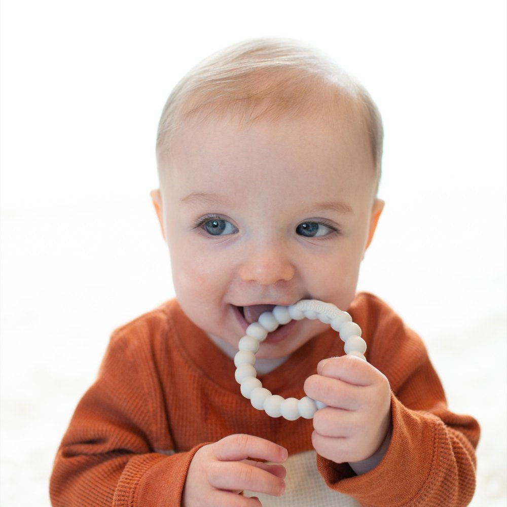 Dr. Brown’S Flexees Beaded Teether Rings, 100% Silicone, Soft & Easy to Hold, Encourages Self-Soothe, 3 Pack, Pink, White, Gray, BPA Free, 3M+