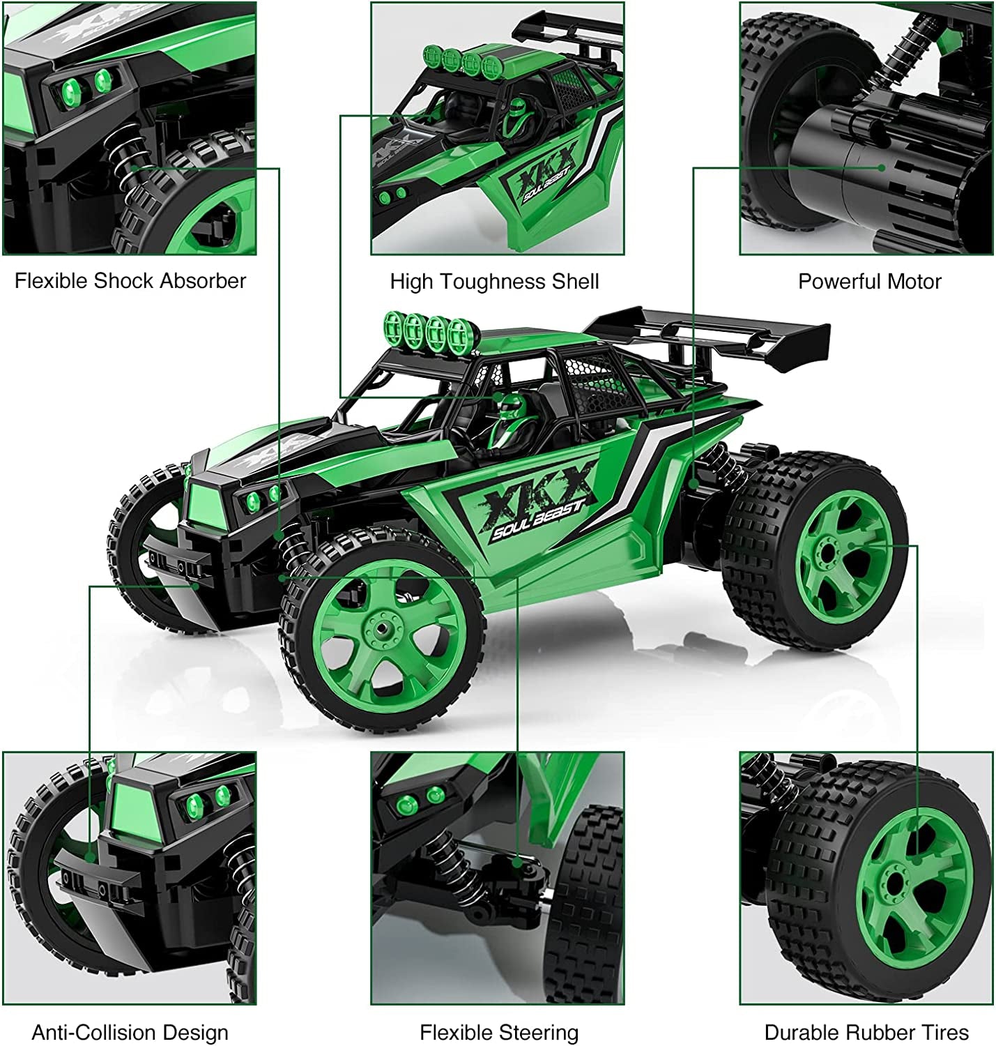 2.4GHz 20 KM/H High Speed Remote Control Car,1:18 2WD Offroad Racing Car with Two Rechargeable Batteries for 60 Min Play