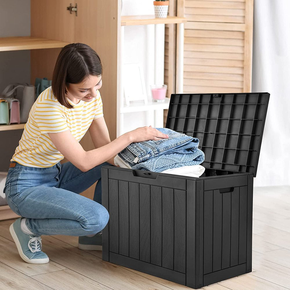 30 Gallon Deck Box, Outdoor Storage Box for Patio Furniture, Pool Accessories, Cushions, Garden Tools and Outdoor, Waterproof Resin with Lockable Lid and Side Handles