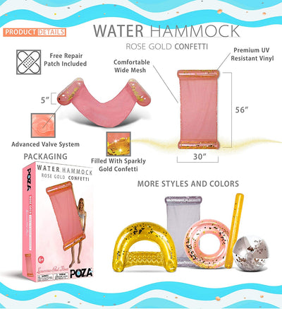 Inflatable Water Hammock - Luxurious Pool Float Lounger Filled with Confetti, 4-in-1 Exercise Saddle, Lounge Chair, Hammock, & Drifter, Great for Beach & Swimming Pool - 56" x 30"