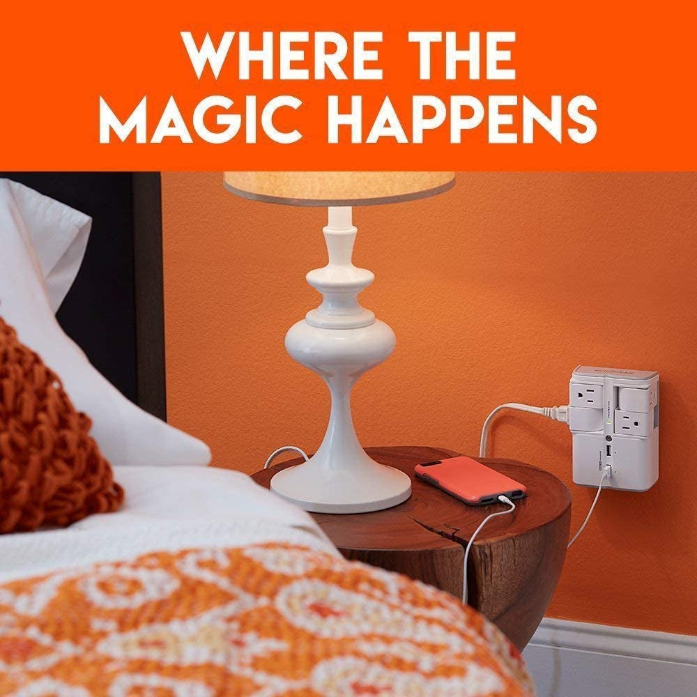 On-Wall Surge Protector with 4 Pivoting AC Outlets & 2 USB Ports – Packs 1080 Joules of Surge Protection & Installs on Existing Outlets to Protect Your Gear