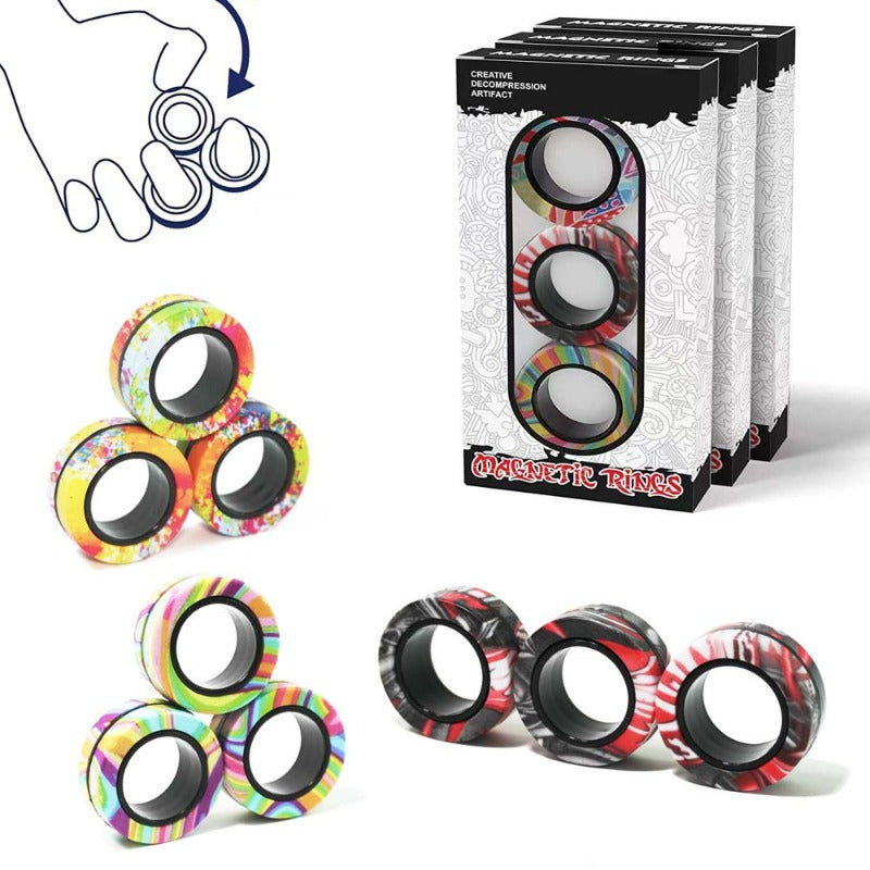 9Pcs Magnetic Rings Fidget Toy Set, Idea ADHD Fidget Toys for Adult, Fidget Magnets Spinner Rings for Anxiety Relief