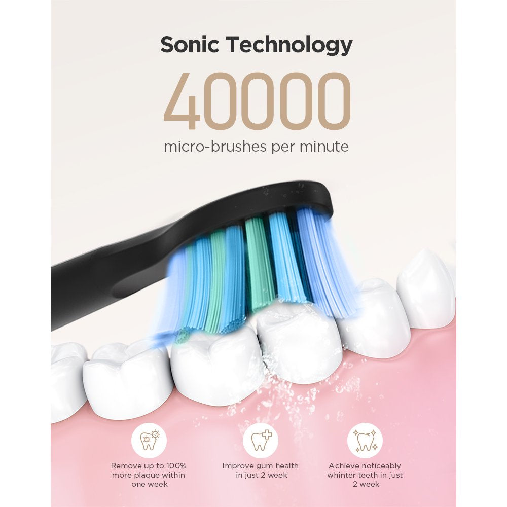 Rechargeable Power Toothbrush with 4 Brush Heads, 5 Modes and 2 Minutes Timer