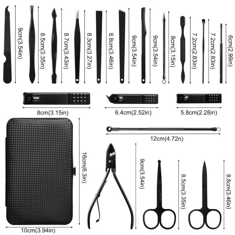 18 in 1 Stainless Steel Professional Grooming Pedicure Kit Nail Care Tools with Travel Case