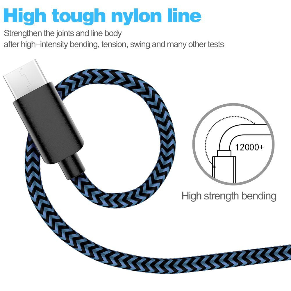 5-Pack (3/3/6/6/10FT) Fast Charging 3A USB-C to USB-A Cable Rapid Fast Charger Cord