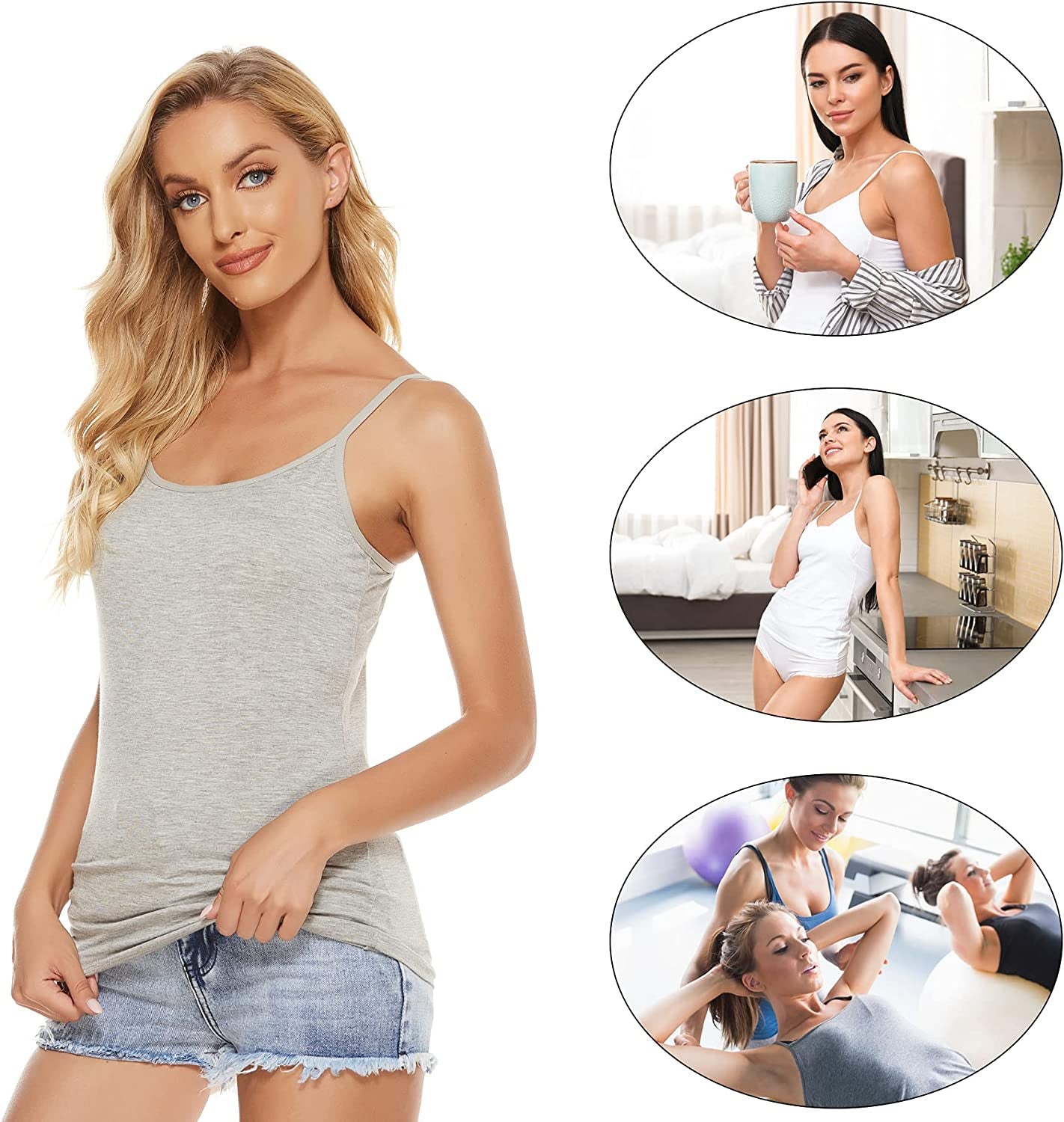 5 Pcs Women's Camisole Tank Top Undershirt Spaghetti Strap Basic Camisoles