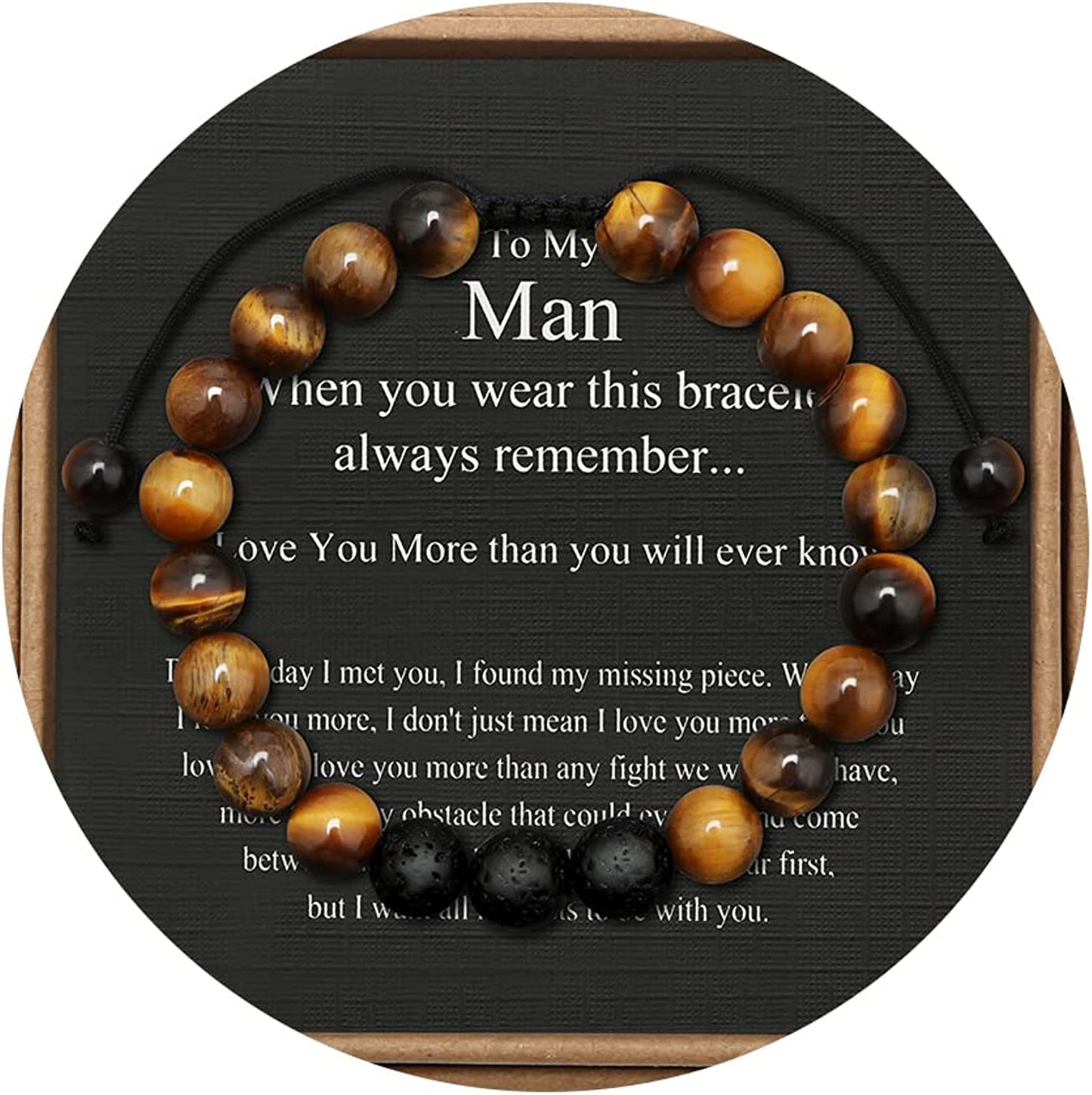 Tiger Eye Beaded Bracelets for Men To My Boyfriend Husband Son Brother Grandson Mens Bracelet Anniversary Birthday Christmas Father's day Gifts for Him