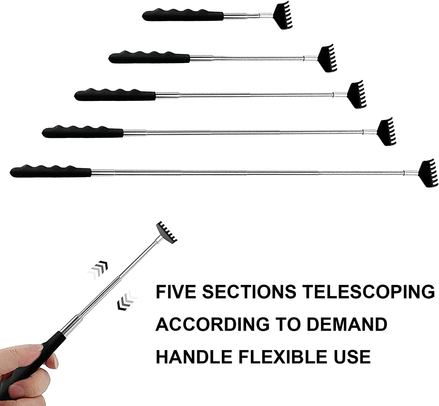 3 Pack Extendable Back Scratcher Portable Telescopic Back Massager Back Scratchers for Men Women Kids Adults, Back Scratching Tool with Rubber Handles