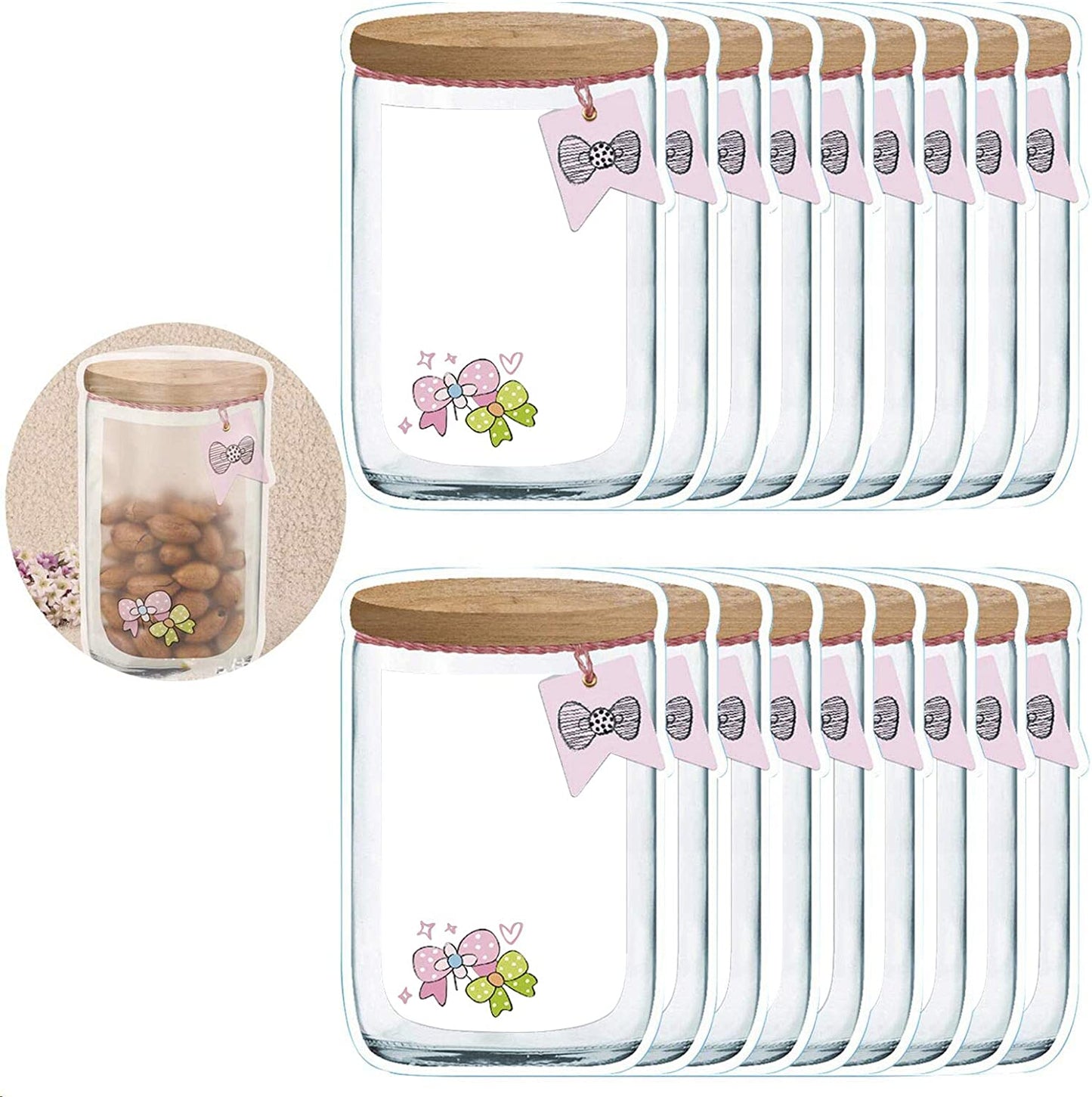 20 PCS Reusable Mason Jar Zipper Bags Mason Jar Bag Refrigerator Organizer Stand-Up Airtight Seal Saver Bags Food Storage Sandwich Bags for Kitchen Kids Snack