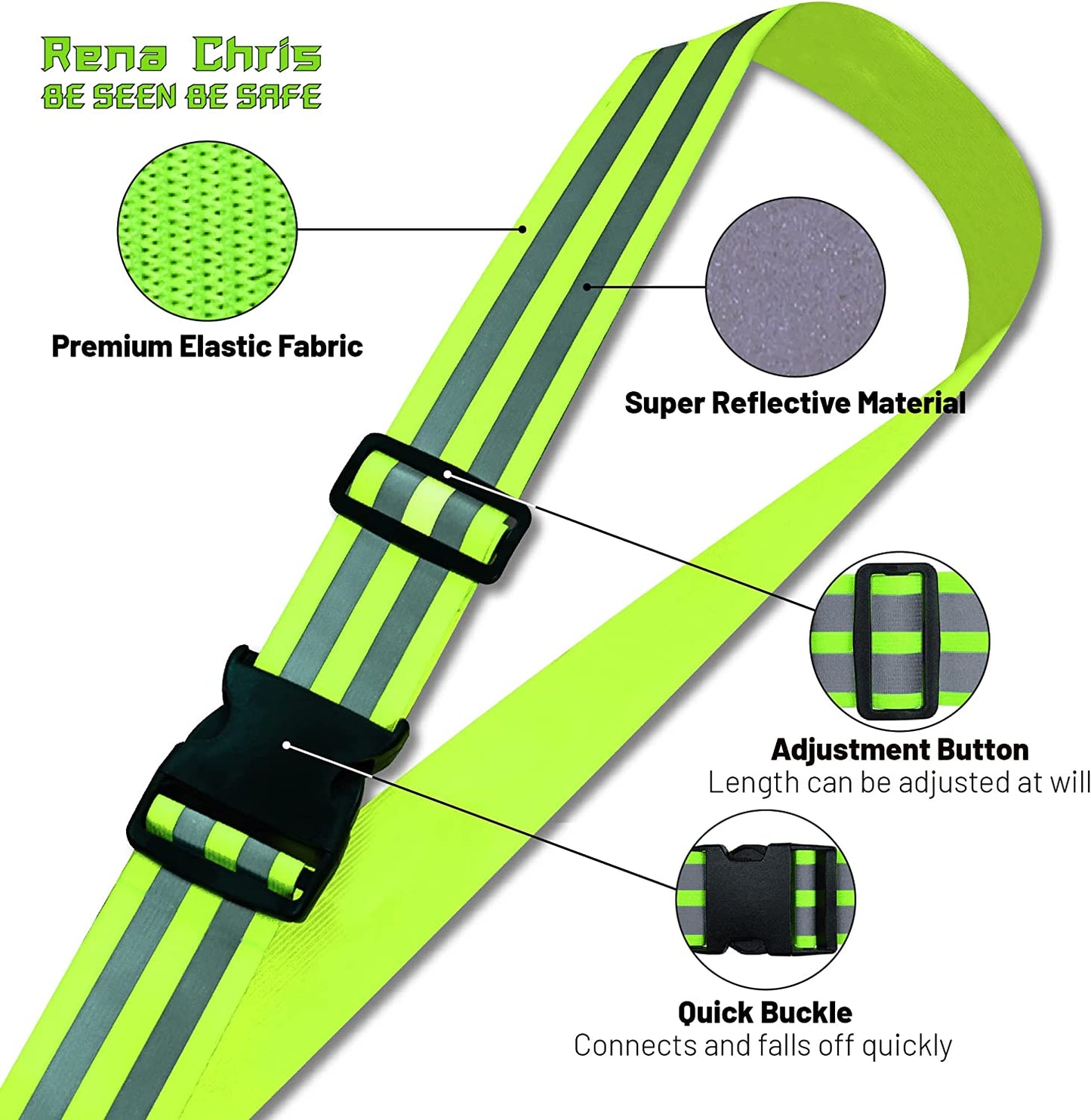 Reflective Running Gear, 3Pcs Reflective Gear for Body, Wrist, Leg, Adjustable Shoulder Strap with Carabiner, Safety Reflector Tape Straps, Large Reflective Surface Area, Suitable for Night Running