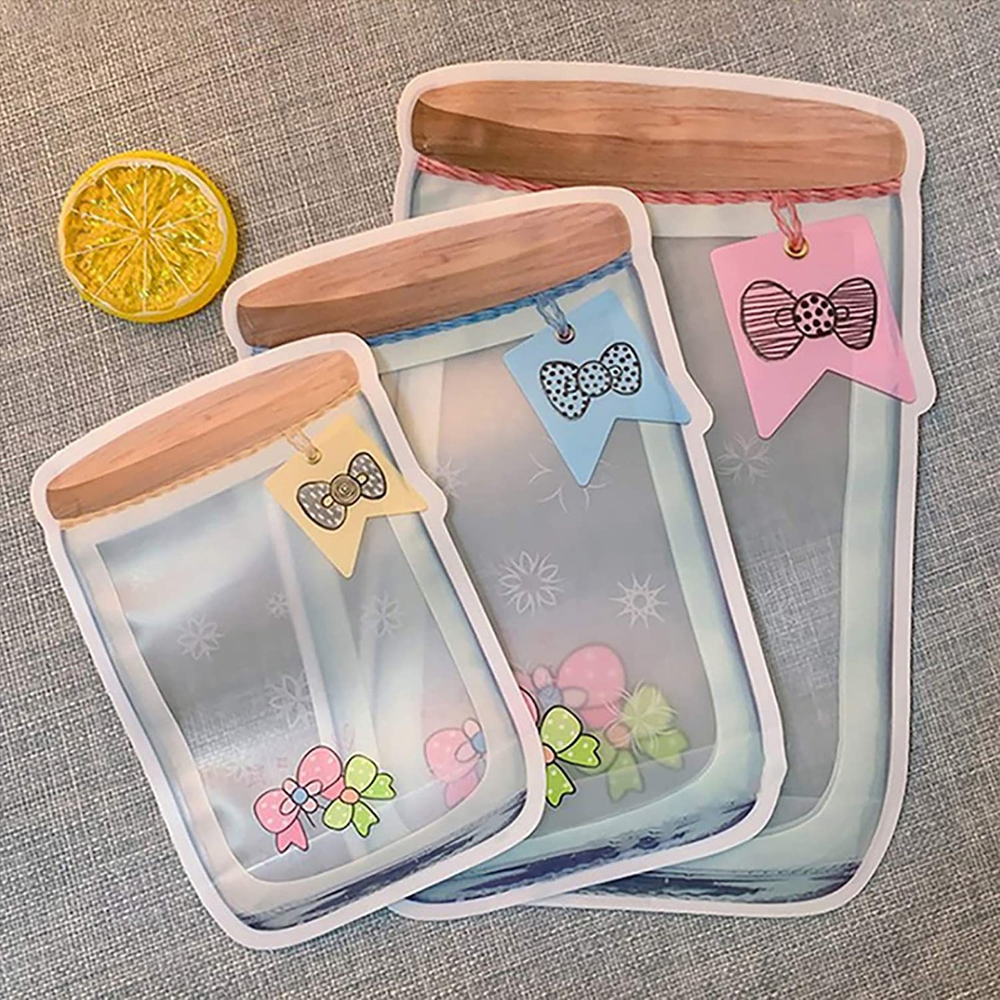 20 PCS Reusable Mason Jar Zipper Bags Mason Jar Bag Refrigerator Organizer Stand-Up Airtight Seal Saver Bags Food Storage Sandwich Bags for Kitchen Kids Snack