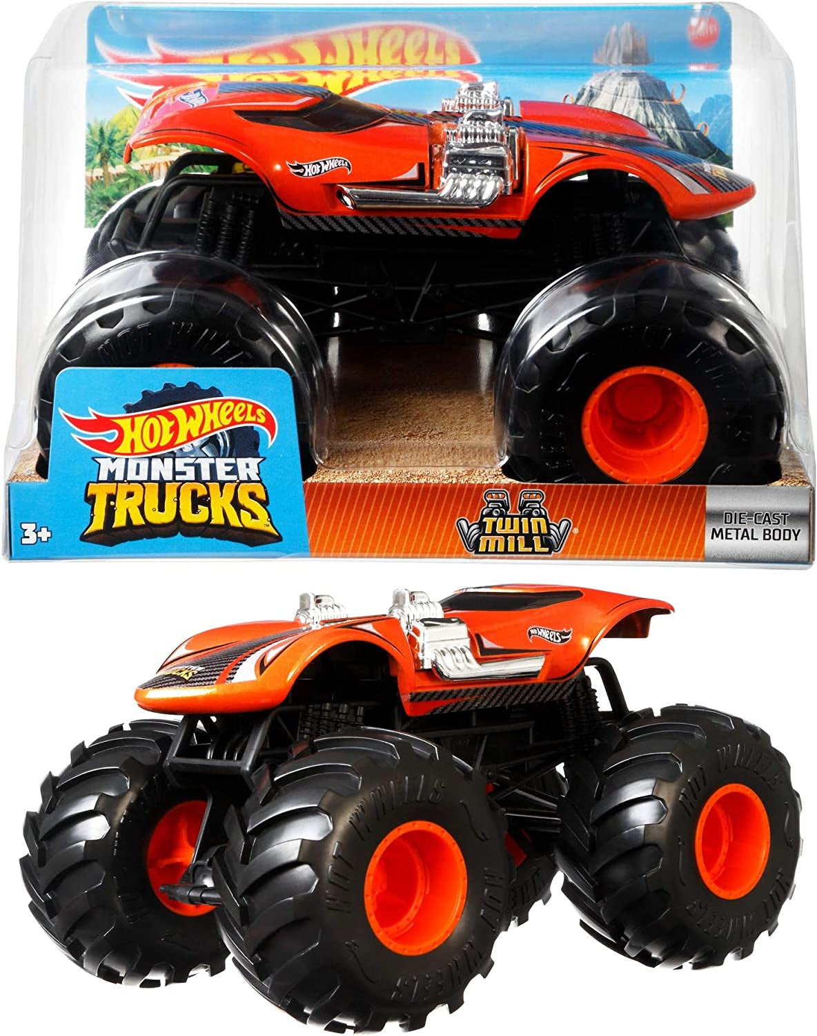 Hot Wheels Monster Truck 1:24 Scale Taxi Vehicle with Giant Wheels for Kids Age 3 to 8 Years Old Great Gift Toy Trucks Large Scales