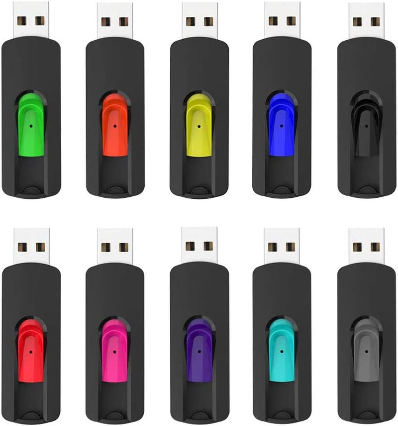 10 Pack 32GB USB Flash Drives Slide Retractable Memory Stick Bulk USB 2.0 Thumb Drive Jump Drive Zip Drive USB Sticks Data Storage Backup for PC Mac (32G, 10 Mixed Color)