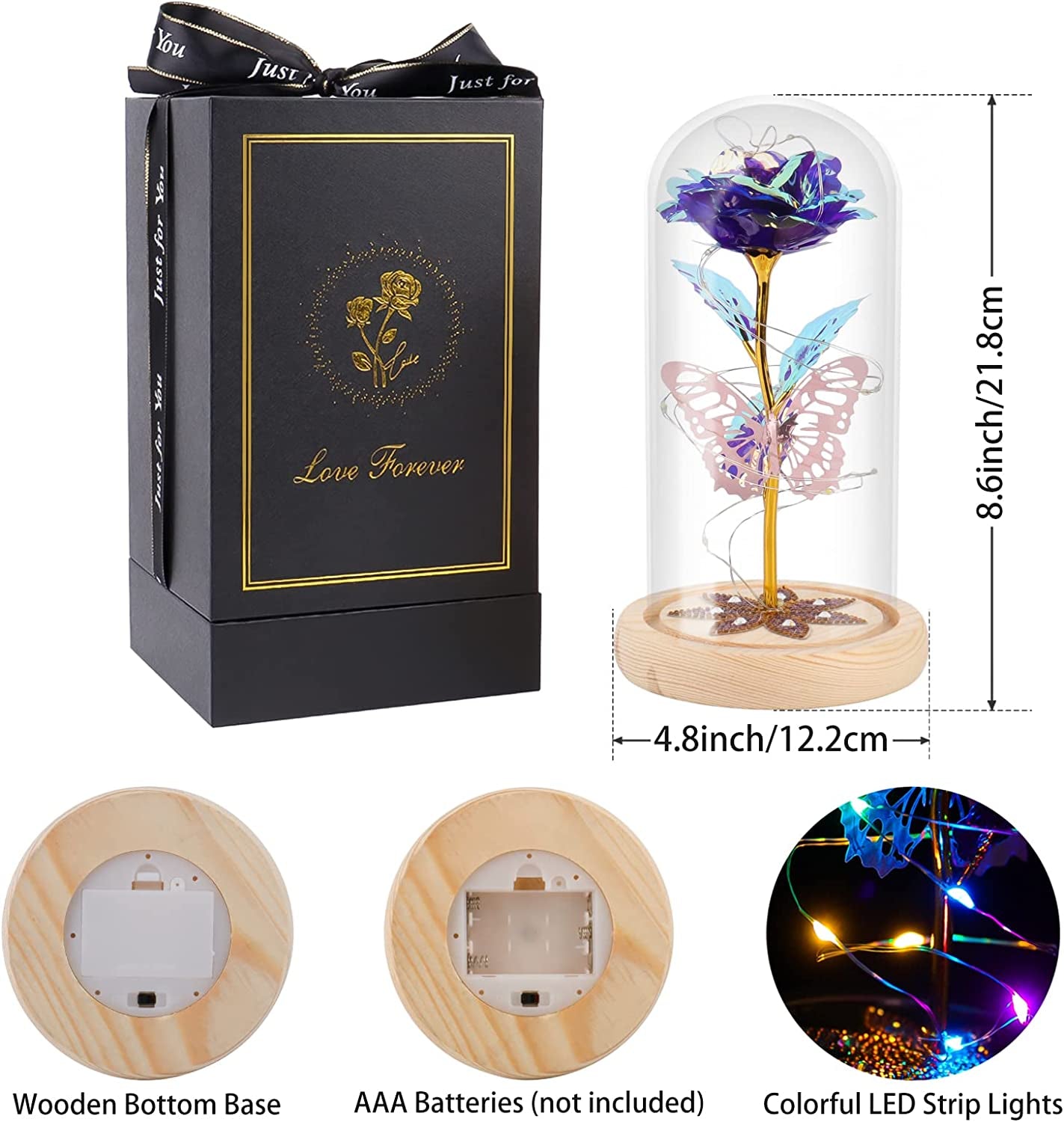 Galaxy Rose with Butterfly in Glass Dome for Her