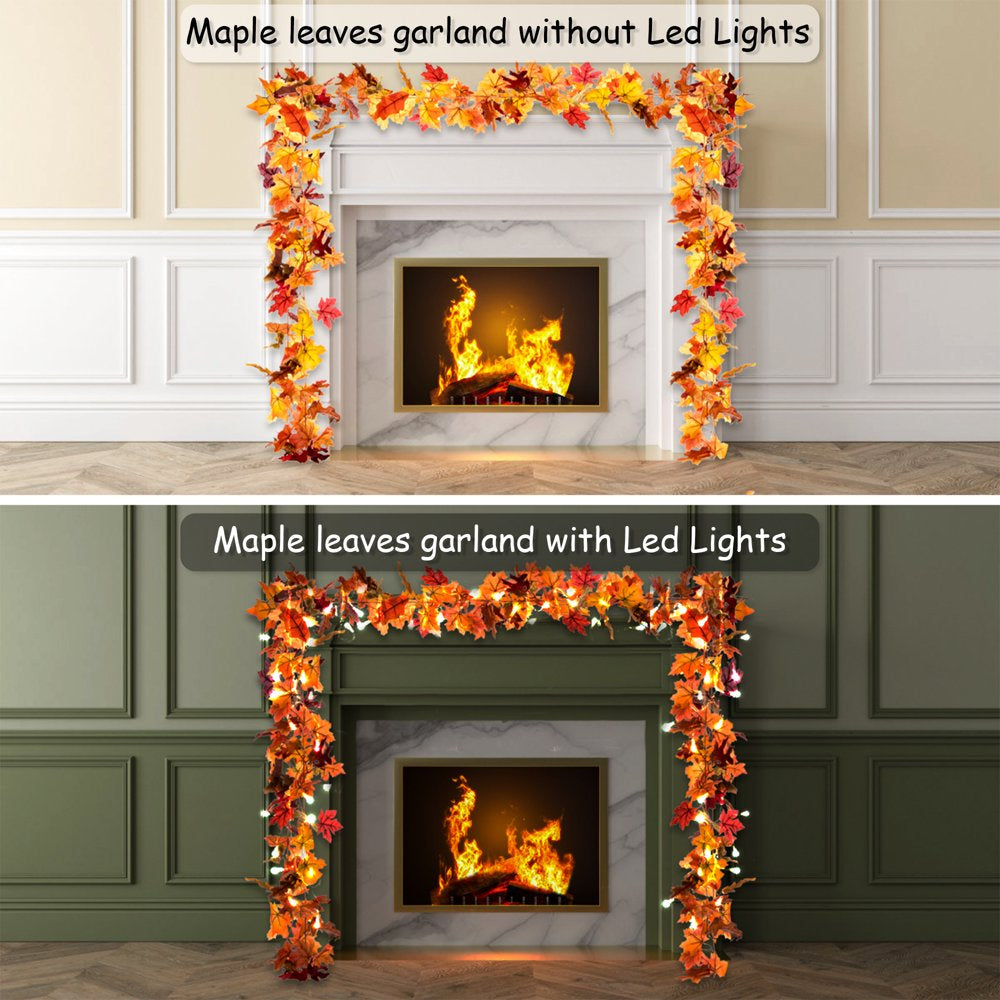 2 Pack Fall Maple Garland with 40 LED for Home Wedding Party Christmas - 5.8Ft/Pc