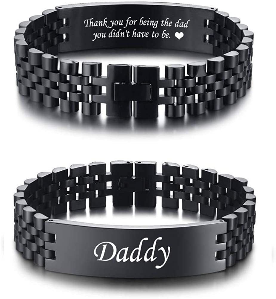 Watch Band Stainless Steel Link Bracelet Personalized Engraved DAD Jewelry Gift for Men DAD Father