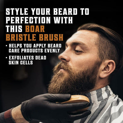 Beard Comb & Beard Brush Set for Men - Natural Boar Bristle Brush & Dual Action Pear Wood Comb W/Velvet Travel Pouch