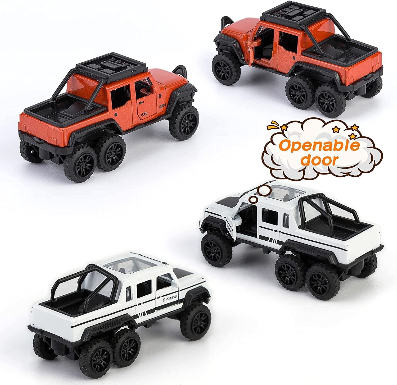 Diecast Toy Trucks 4 Pack Pull Back Toy Cars Openable Doors Off-Road Car Toys Birthday Gift for Boys and Toddlers (Original)