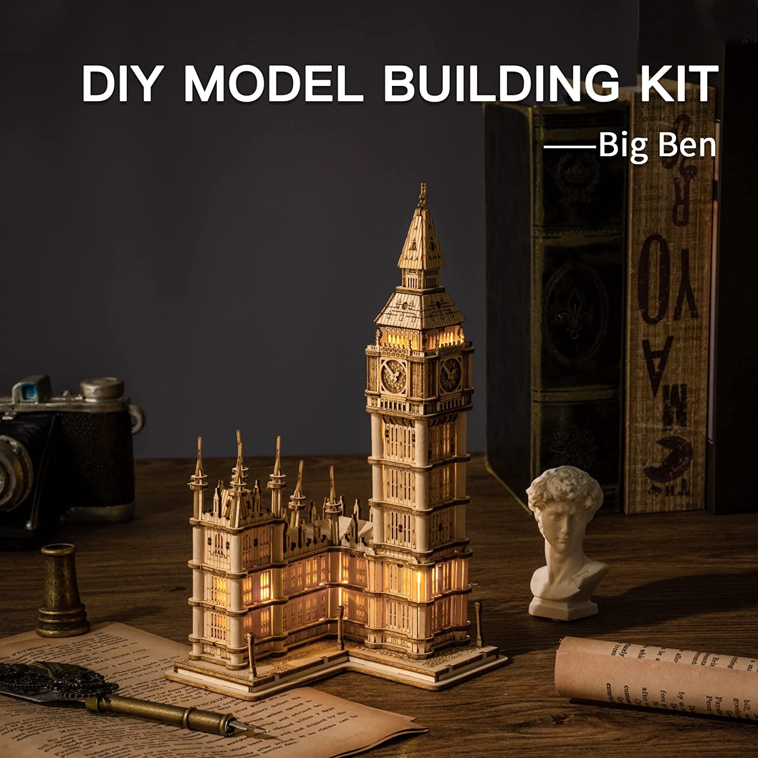 3D Puzzle for Adults Wooden Craft Kits for Teens DIY Construction Model Kit with LED Light to Build Educational Big Ben Set Toys