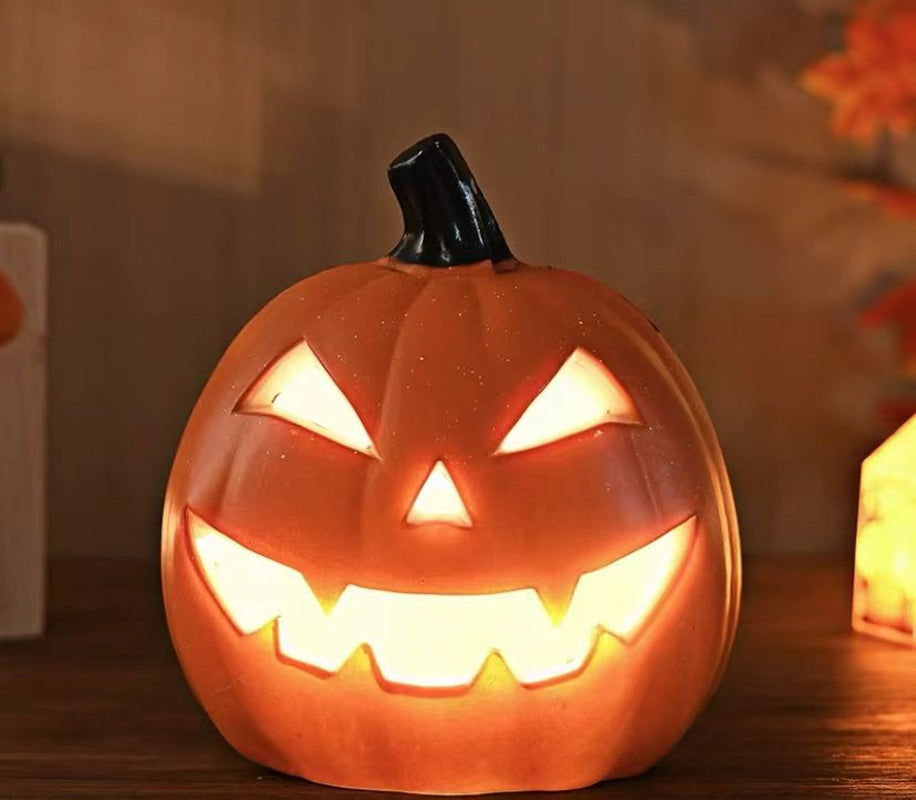 Halloween Decoration Clearance! Halloween LED Light up Pumpkins Fall Decorations, 9.44" X 7.87" Resin Waterproof Jack O Latern Lamp, Home Table Top Porch Props Decor for Yard Garden Bar Indoor Outdoor