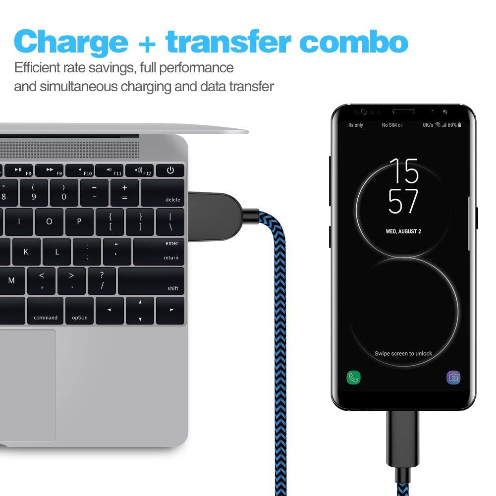 5-Pack (3/3/6/6/10FT) Fast Charging 3A USB-C to USB-A Cable Rapid Fast Charger Cord