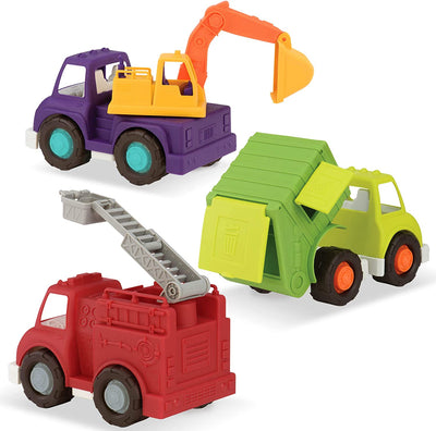 Wonder Wheels by Battat – Fire Truck, Recycling Truck, Excavator Truck – Combo of Recycling, Excavator, & Fire Truck Toys for Toddlers Age 1 & up (3 Pc) – 100% Recyclable