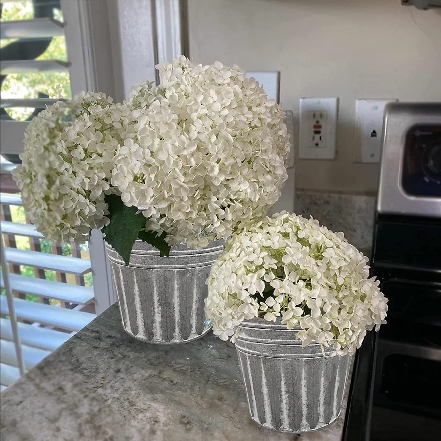 Set of 3 Metal Basket Bucket Farmhouse Planters
