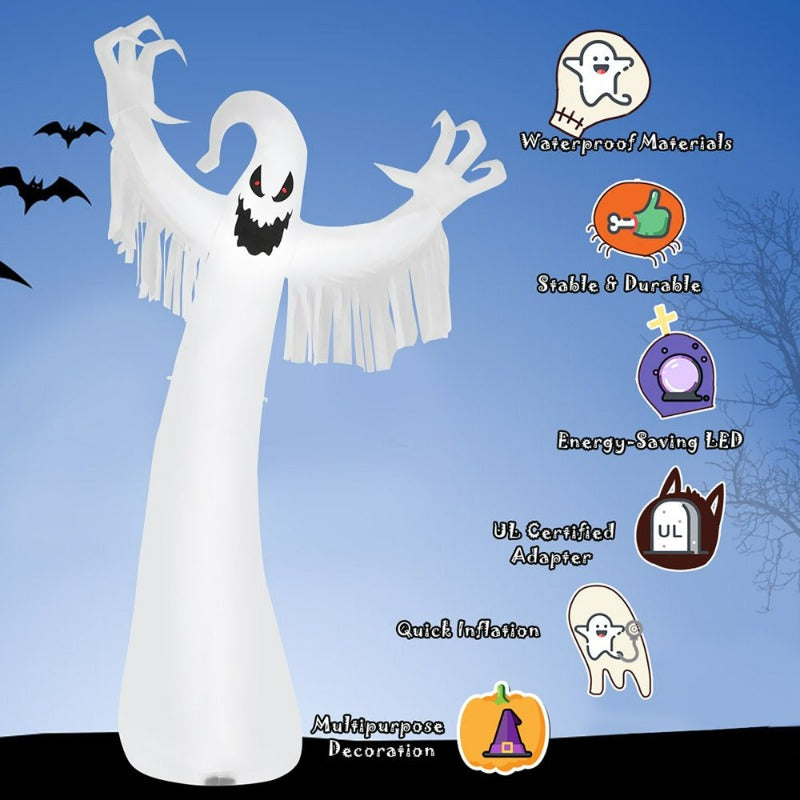 12Ft Inflatable Halloween Blow up Ghost Decoration W/ Built-In LED Light