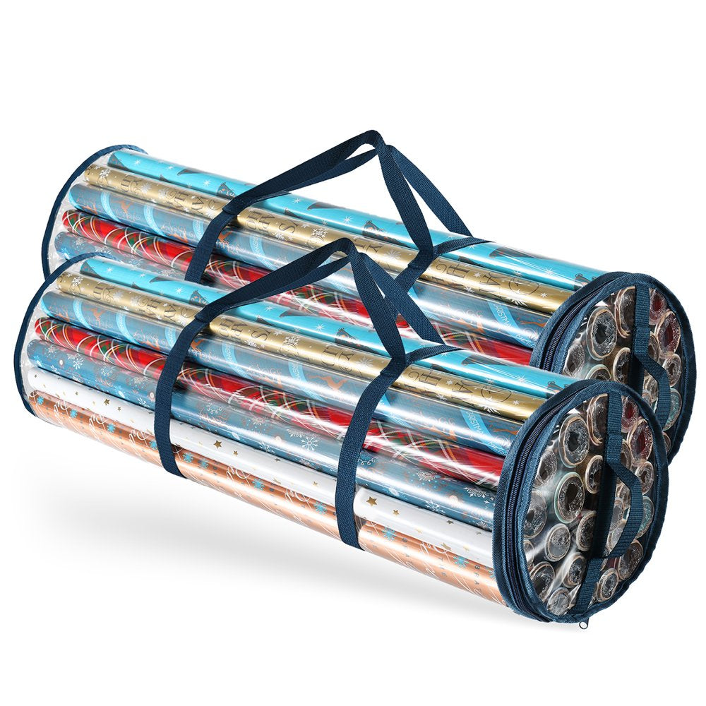 Holiday Christmas Wrapping Paper Storage Bag Fits 14-20 Rolls Upto 40 Inches Long, Slim Underbed Design Gift Wrap Organizer, Zippered Wrapping Paper Roll Bag, Waterproof