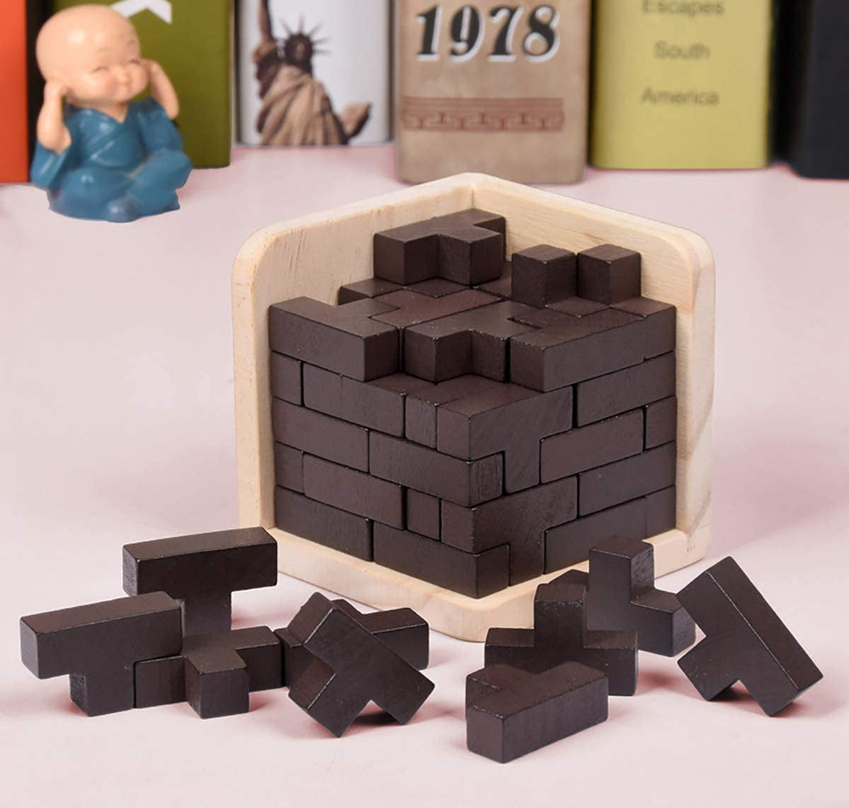 Wooden Brain Teaser Puzzle Cube Wooden Puzzles T-Shaped Jigsaw Logic Puzzle Educational Toy for Kids and Adults