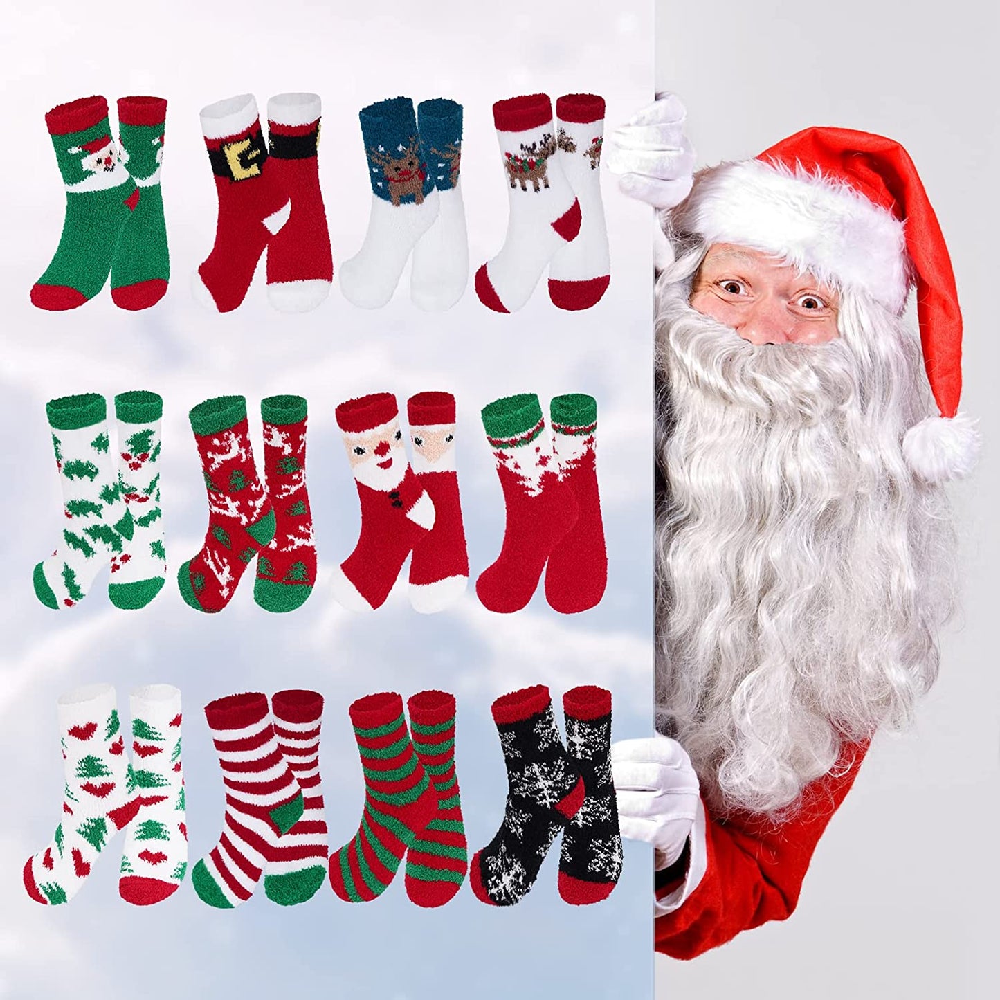 12 Pairs Women's Christmas Socks, Cozy Soft Home Slipper Socks