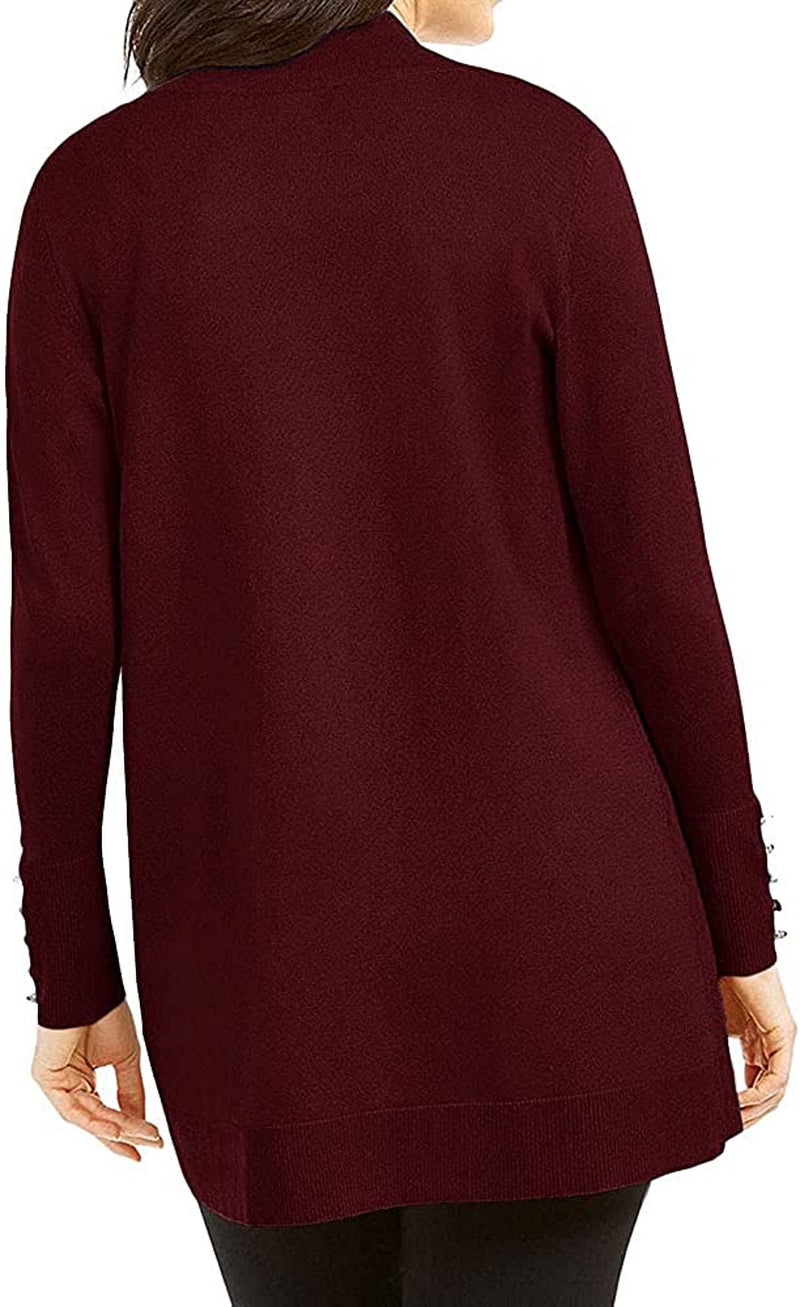Womens Sweaters Cardigans Open Front Cufflinks Long Sleeve Knit Casual Tops with 2 Pockets