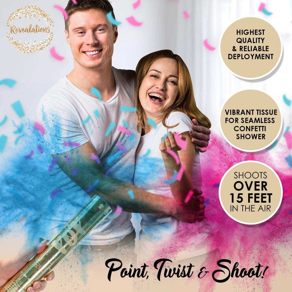 Set of 4 Blue Revealations Gender Reveal Confetti Powder Cannon