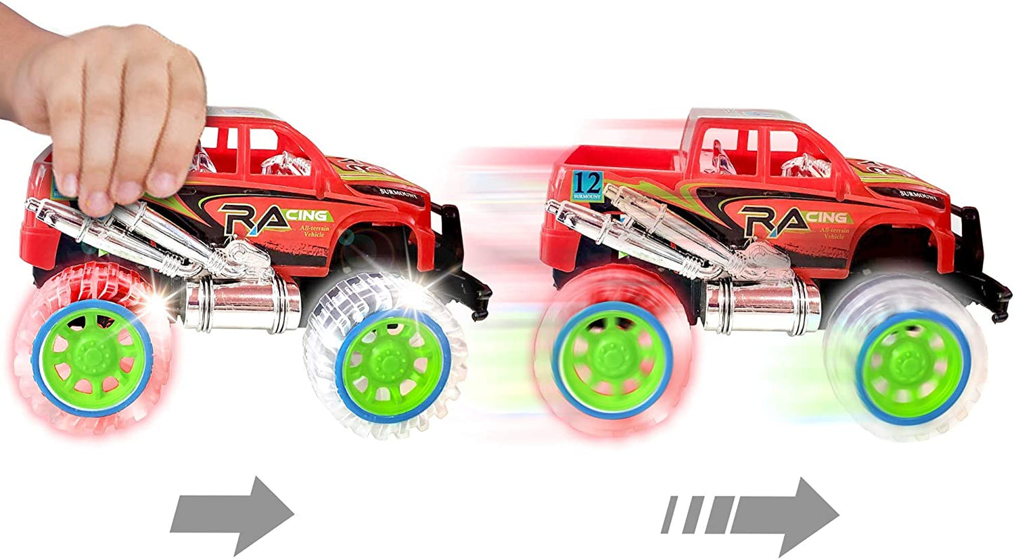 Artcreativity Light-Up Red Monster Truck with Sounds, 9 Inch Monster Truck with Flashing Wheels and Friction Motor, Push N Go Toy Car, Best Birthday Gift for Boys and Girls Ages 3+