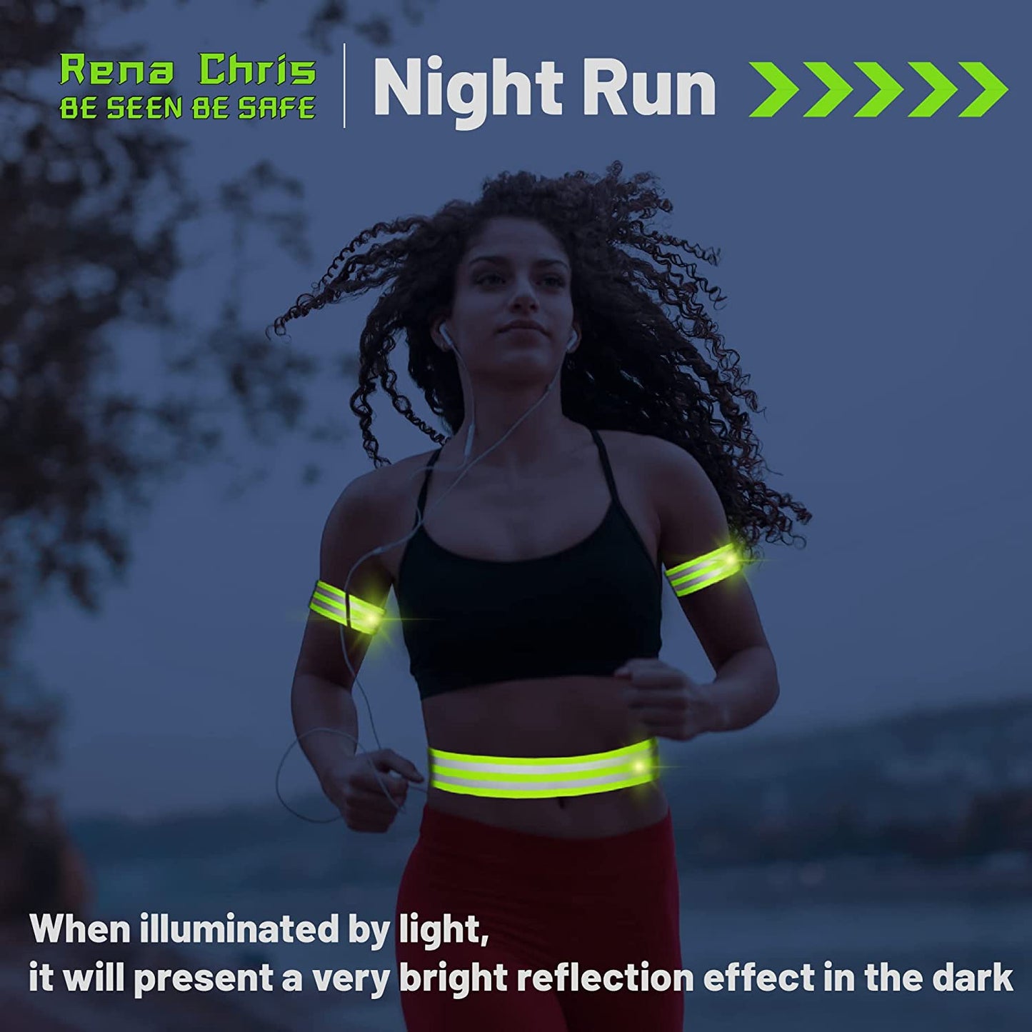Reflective Running Gear, 3Pcs Reflective Gear for Body, Wrist, Leg, Adjustable Shoulder Strap with Carabiner, Safety Reflector Tape Straps, Large Reflective Surface Area, Suitable for Night Running