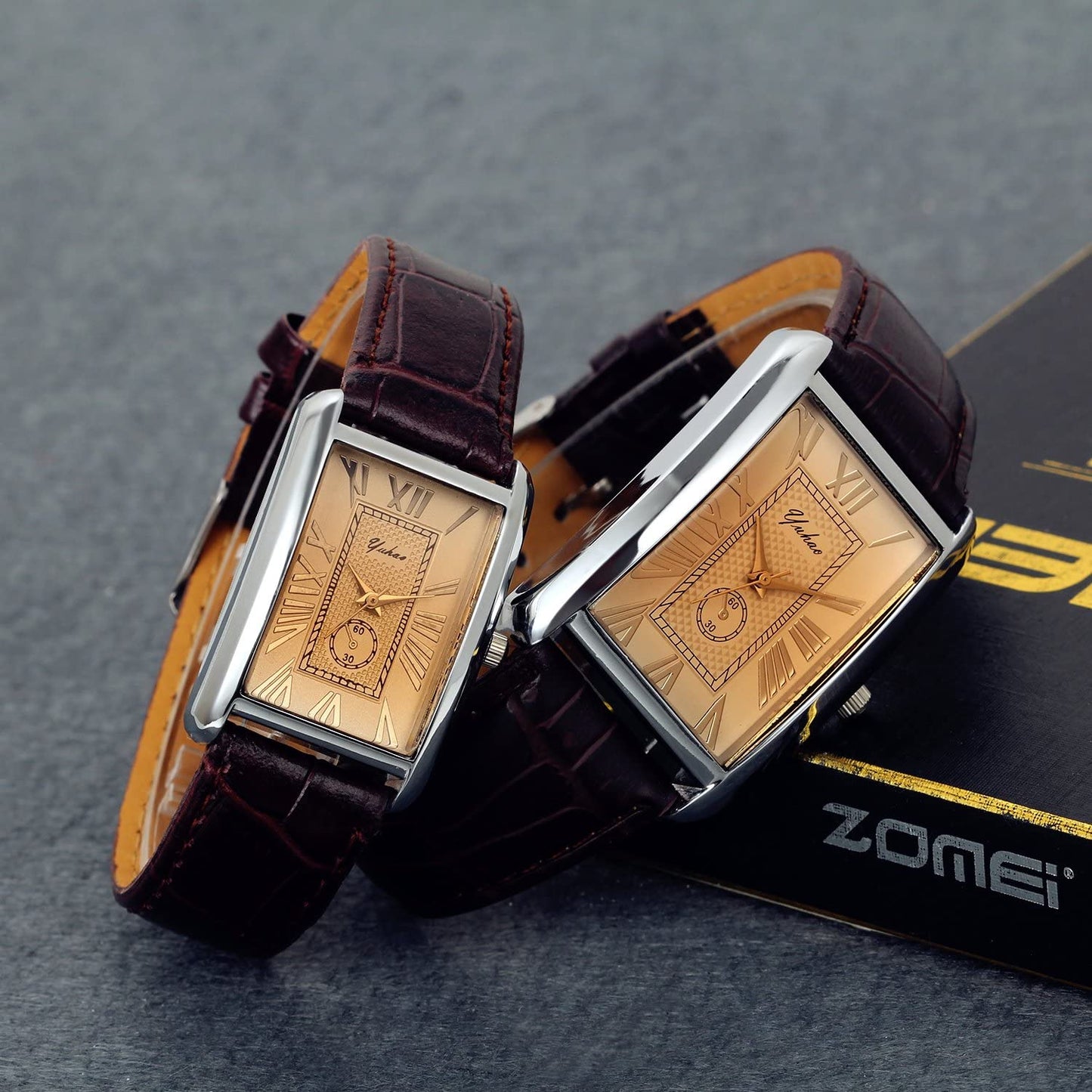 Retro Vintage Square Quartz Analog Watch Silver Tone Case Crocodile Pattern Brown Leather Business Casual Dress Wrist Watch for Christmas