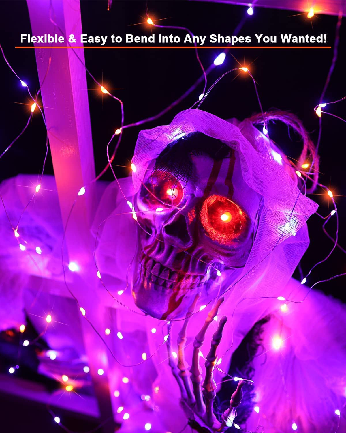 19.47Ft 60 LED Fairy Lights, 2 Modes Battery Lights, Indoor Silver Wire Purple Lights