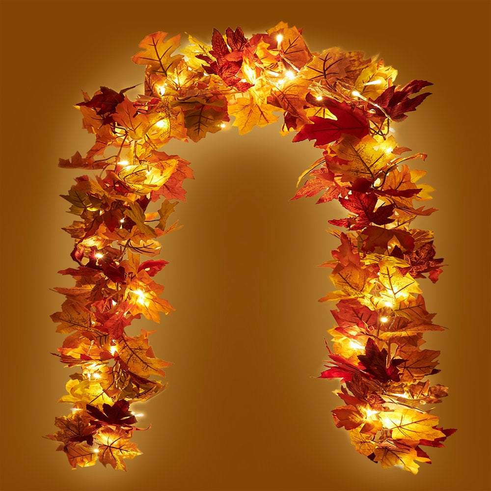 2 Pack Fall Maple Garland with 40 LED for Home Wedding Party Christmas - 5.8Ft/Pc
