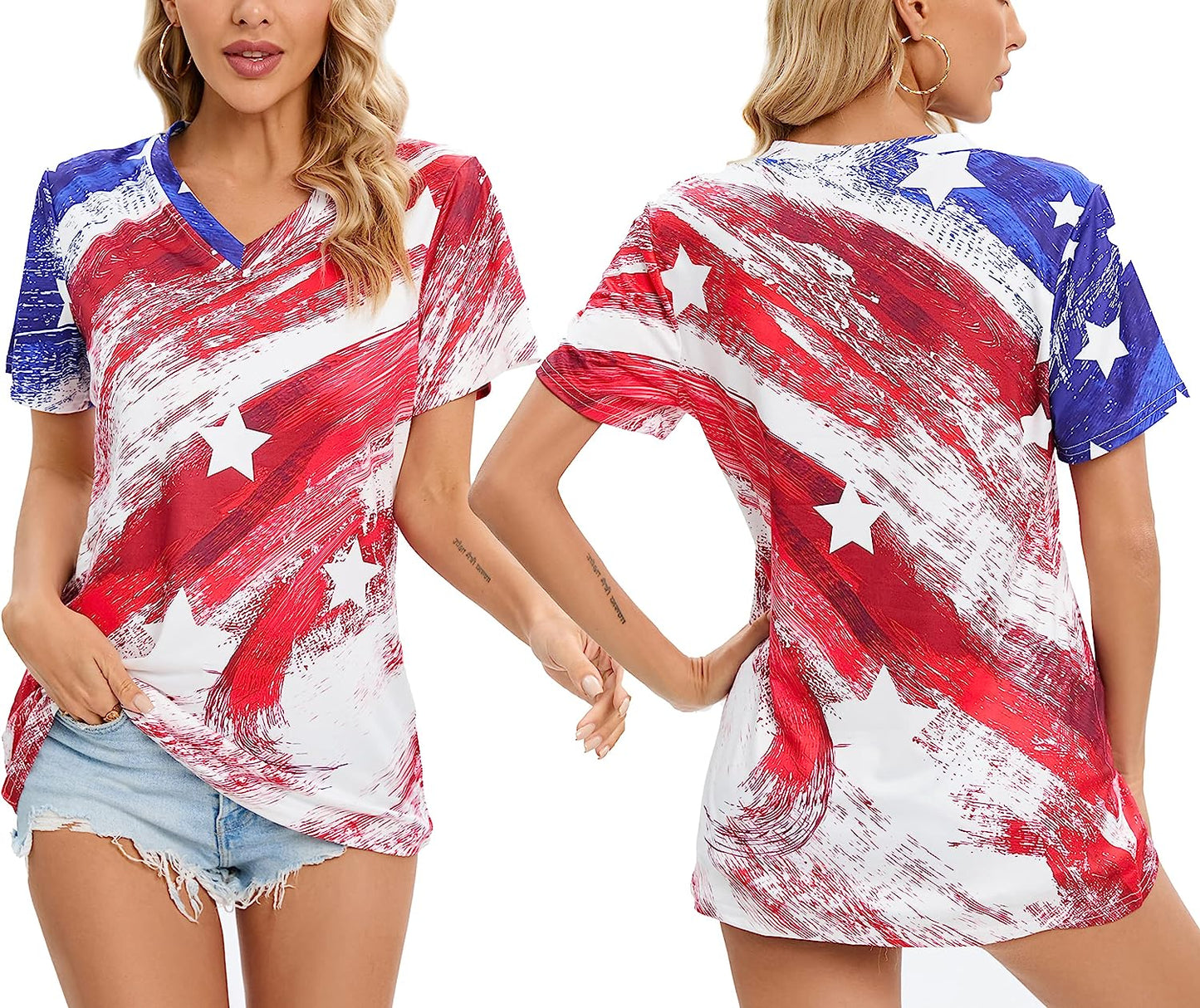 Women's Casual American Flag T Shirt 4th of July Short Sleeve Tee USA Patriotic Summer Blouse Tops…