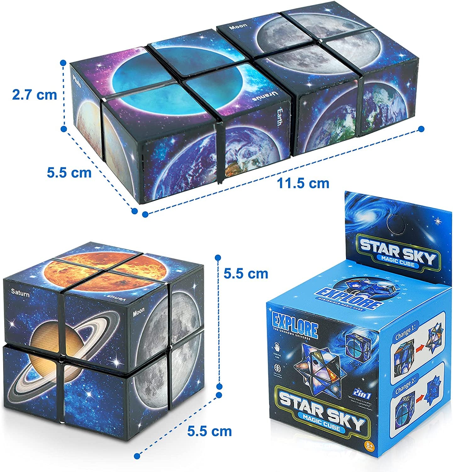 Star Cube Magic Cube 2 in 1 Set, Yoshimoto Cube Infinity Magic 3D Puzzle Cubes for Kids and Adults