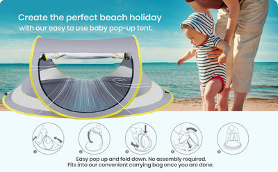 Baby Beach Tent, UPF 50+ Pop up Beach Tent Sun Shelter, Easy Setup Play Tent for Travel, Mini Beach Tent for Kids Toddlers,Grey