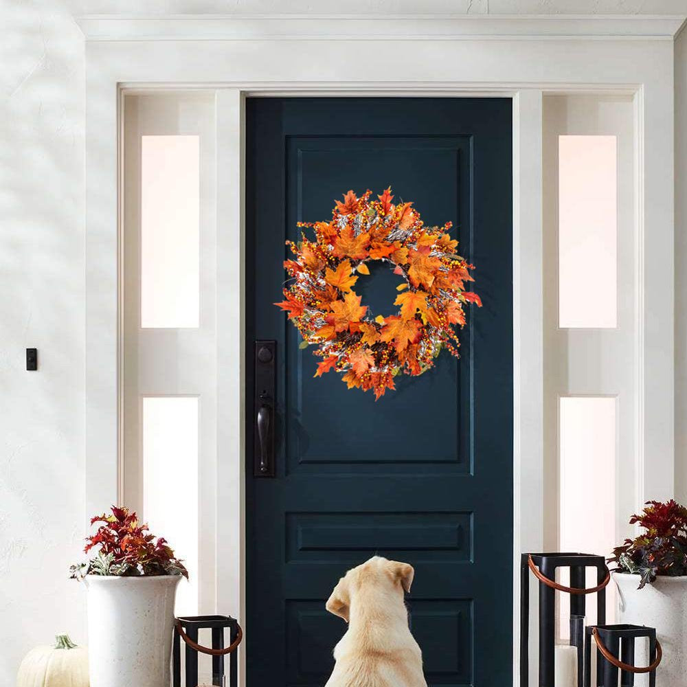 Fall Wreath, Artificial Fall Wreaths for Front Door Outside, Autumn Wreath Harvest Fall Door Wreath Thanksgiving Wreath for Home/Indoor/Outdoor