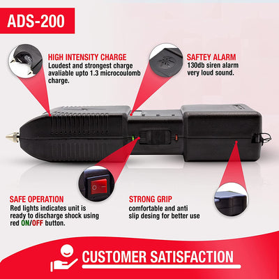 Rechargeable Stun Gun for Self Defense and Protection – Built-In LED Flashlight and Extremely Loud Alarm – Powerful 1.4Uc Electric Charge and 130Db Siren – Metal Prongs