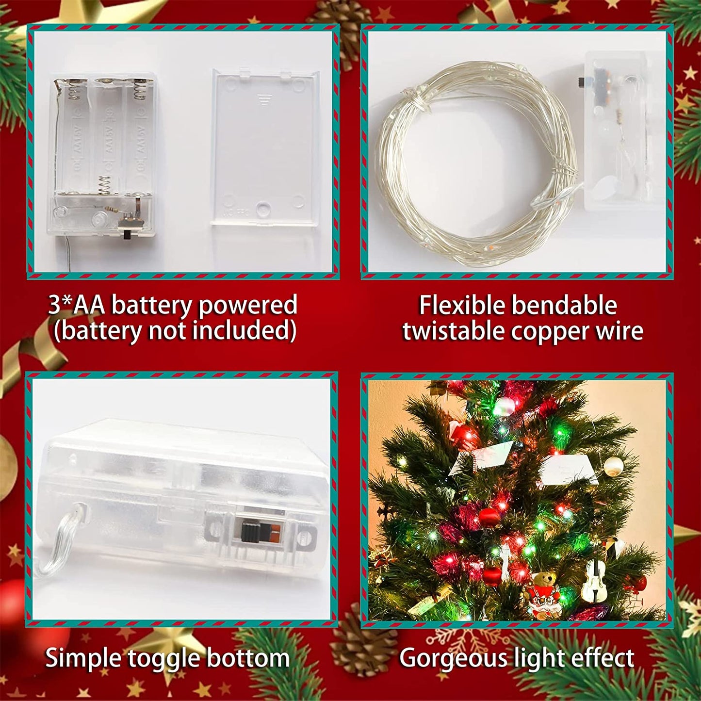 Christmas Lights Indoor Fairy Lights Battery Operated, 200LED 65.6Ft Copper Wire Lights Decoration for Bedroom, Christmas Decorations, Parties, Wedding, Centerpiece