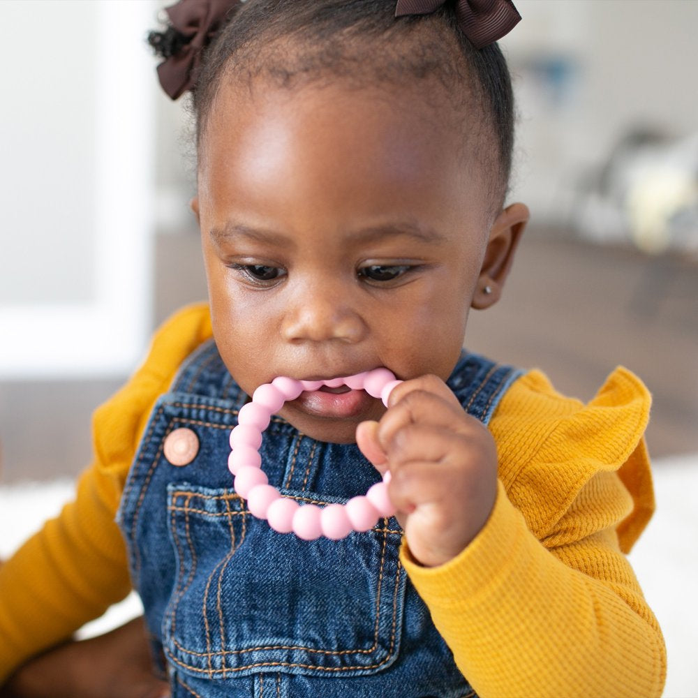 Dr. Brown’S Flexees Beaded Teether Rings, 100% Silicone, Soft & Easy to Hold, Encourages Self-Soothe, 3 Pack, Pink, White, Gray, BPA Free, 3M+