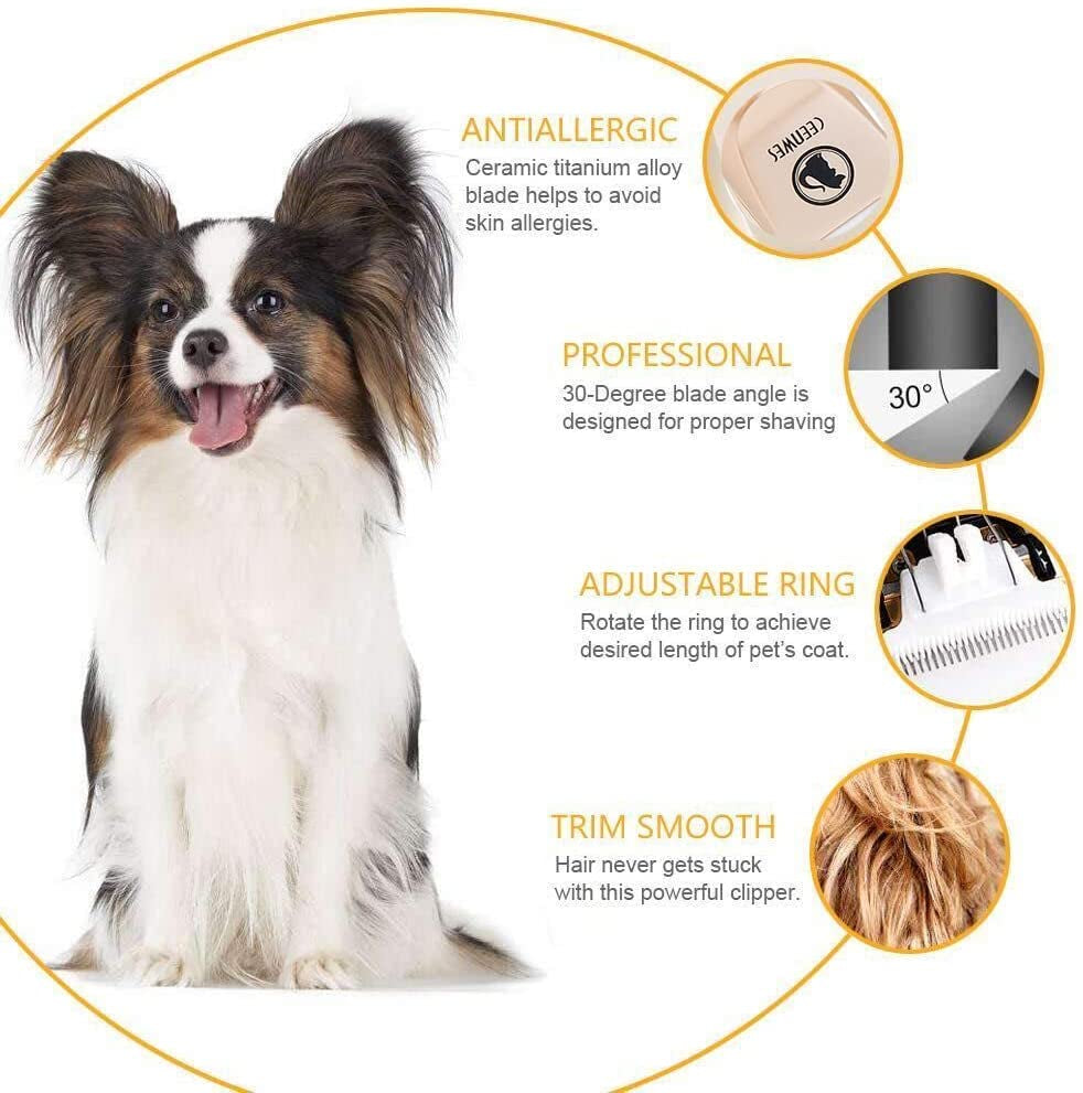 Dog Clippers Cordless Dog Grooming Kit Professional Horse Clippers Detachable Blade with 4 Comb Guides,Low Noise Pet Clippers Rechargeable Pet Grooming Tools for Small & Large Dogs Cats Horse Pets