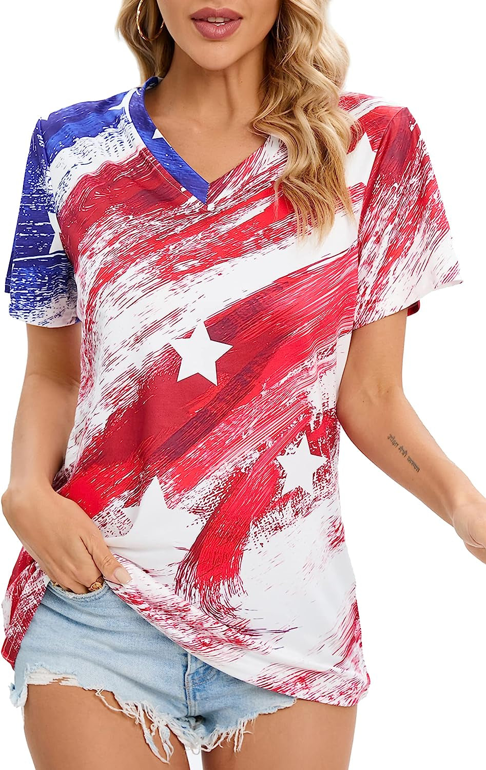 Women's Casual American Flag T Shirt 4th of July Short Sleeve Tee USA Patriotic Summer Blouse Tops…