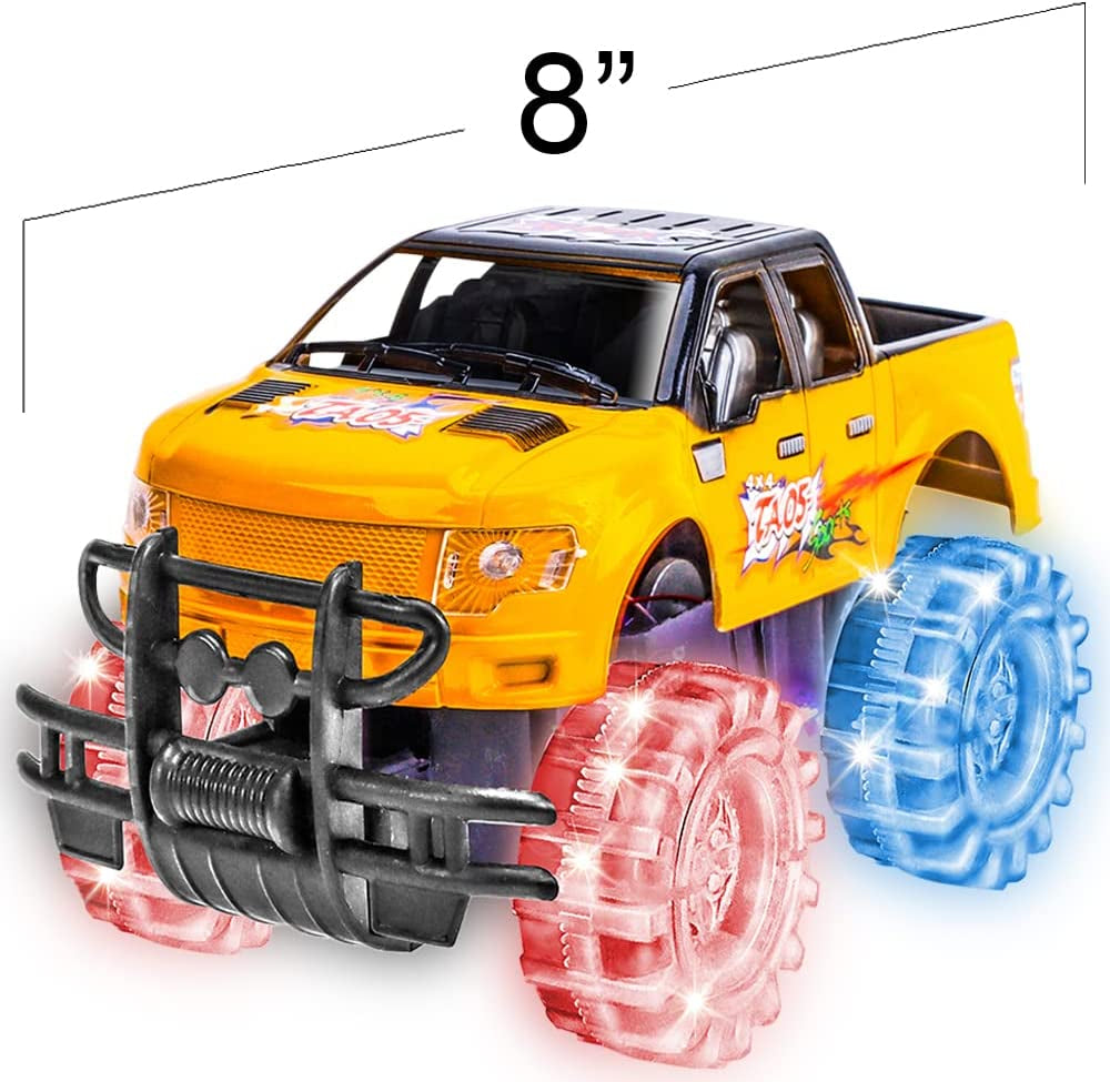 Artcreativity Light up Yellow & Black Monster Truck, 1 Piece, 8 Inch Monster Truck with Flashing LED Tires & Batteries, Push N Go Car Toys for Kids, Fun Gift for Boys & Girls Ages 3 & Up