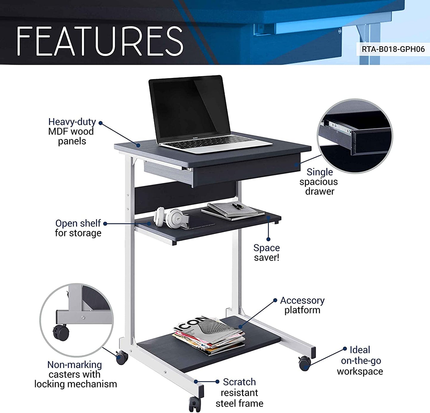 Modus Metal Computer Student Laptop Desk in Graphite