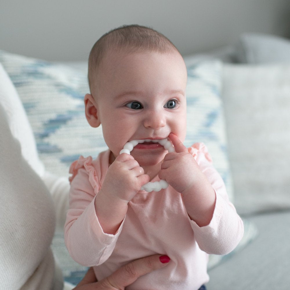 Dr. Brown’S Flexees Beaded Teether Rings, 100% Silicone, Soft & Easy to Hold, Encourages Self-Soothe, 3 Pack, Pink, White, Gray, BPA Free, 3M+